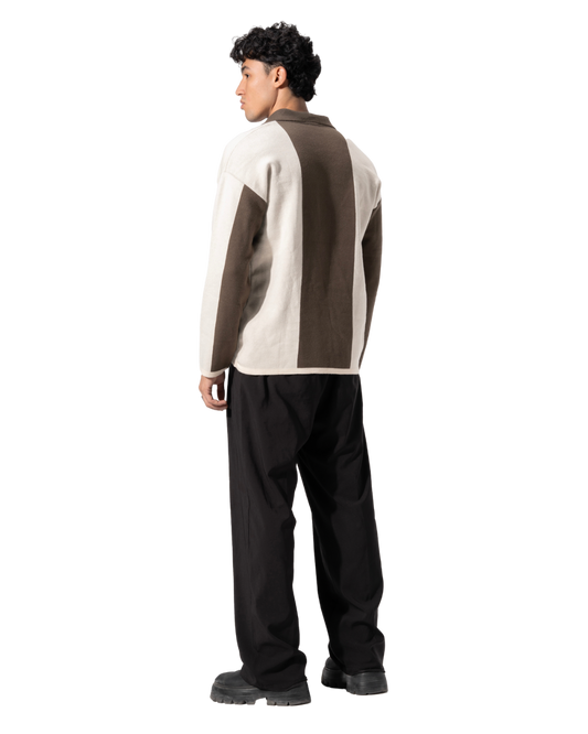 Stripped knitted polo olive*beige