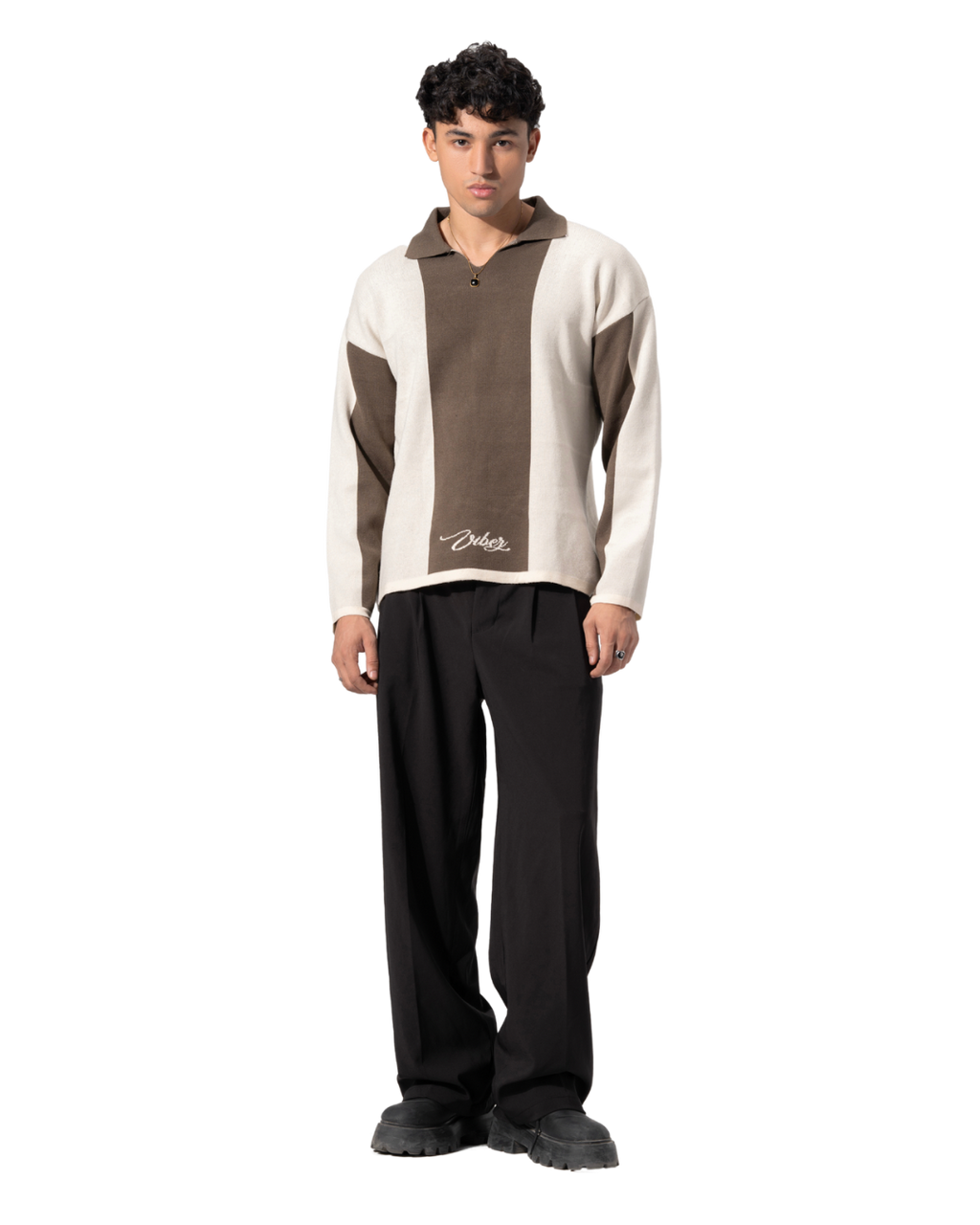 Stripped knitted polo olive*beige