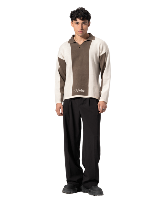 Stripped knitted polo olive*beige