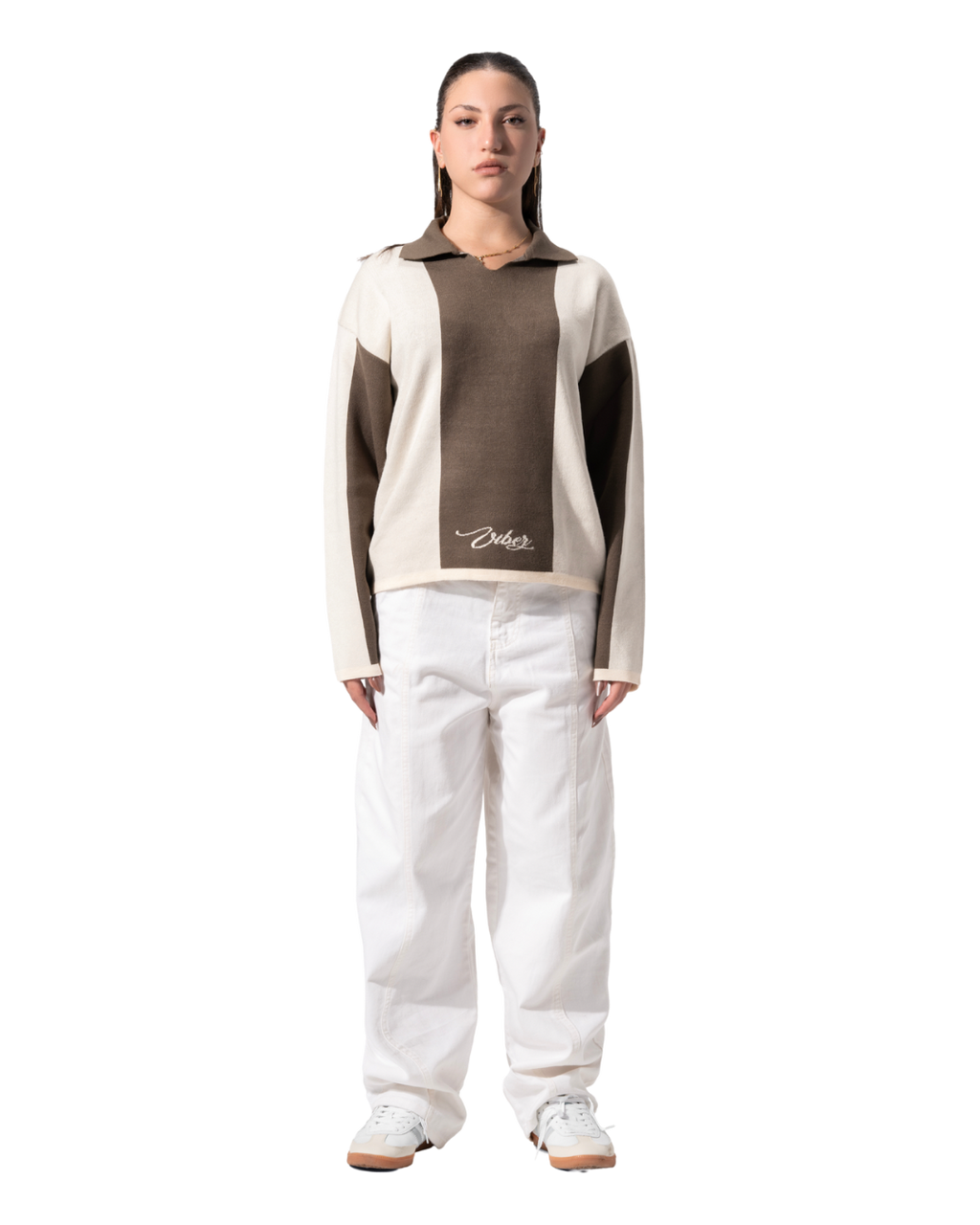 Stripped knitted polo olive *beige