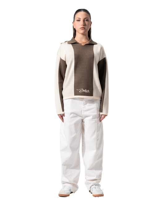 Stripped knitted polo olive *beige