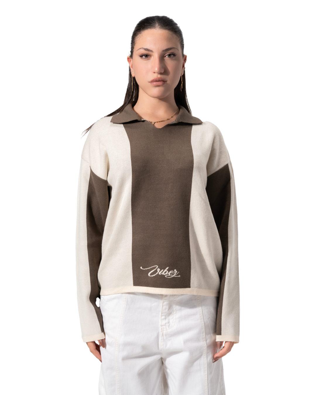 Stripped knitted polo olive *beige