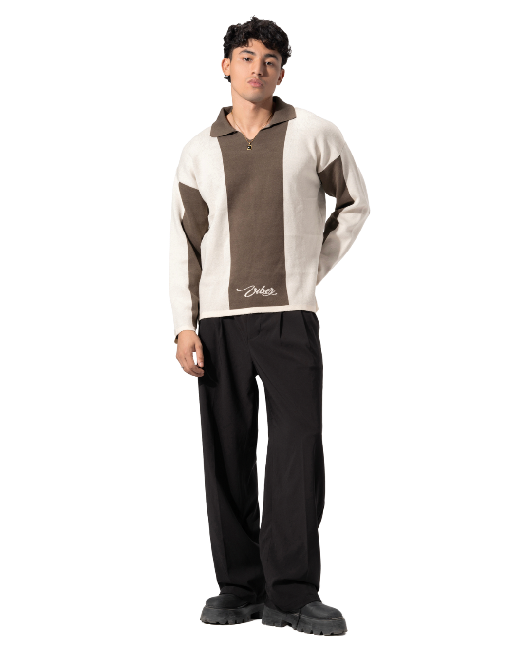 Stripped knitted polo olive*beige